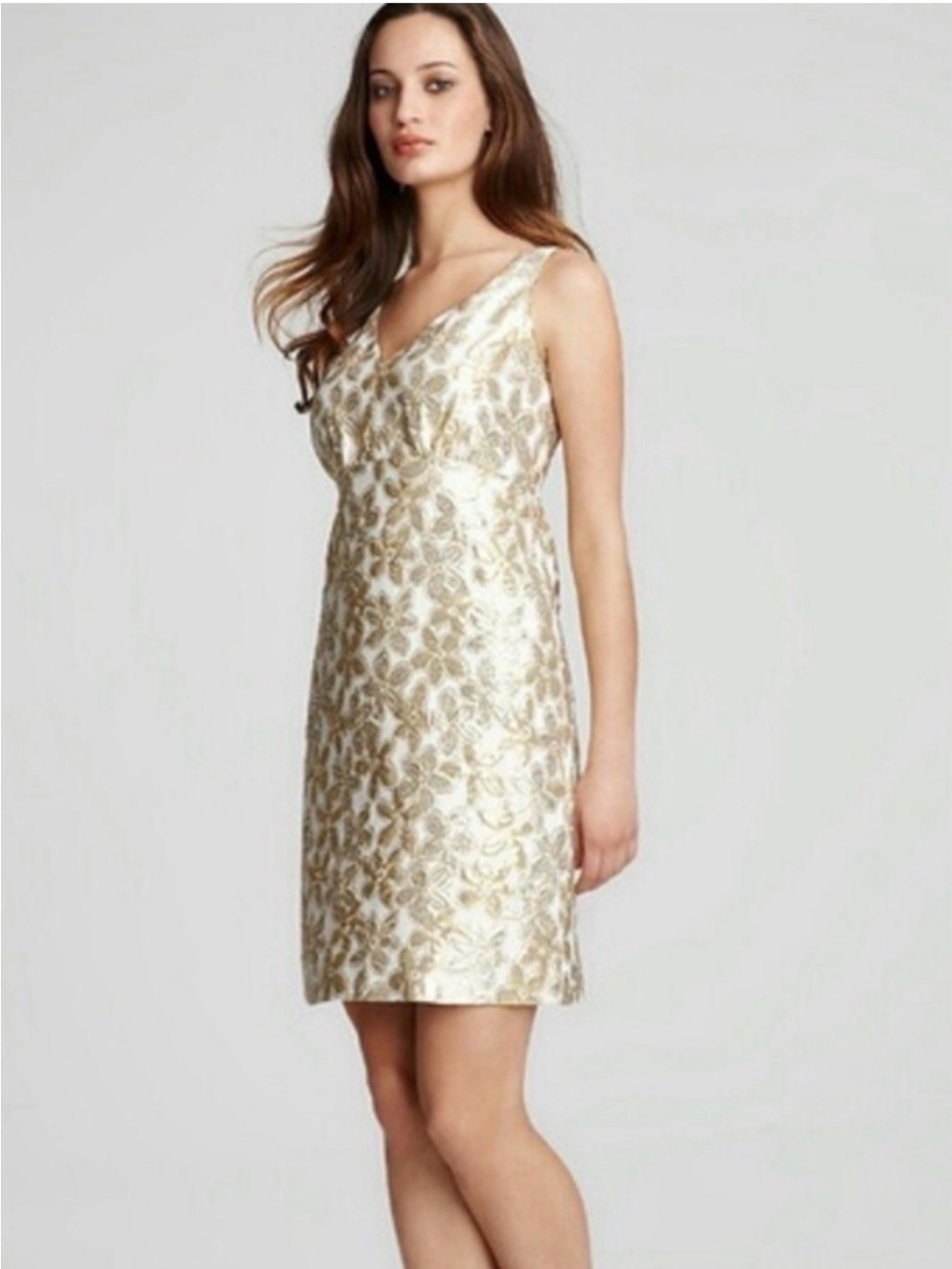kate spade White and Gold Brocade V-Neck Mini Dress size 6
